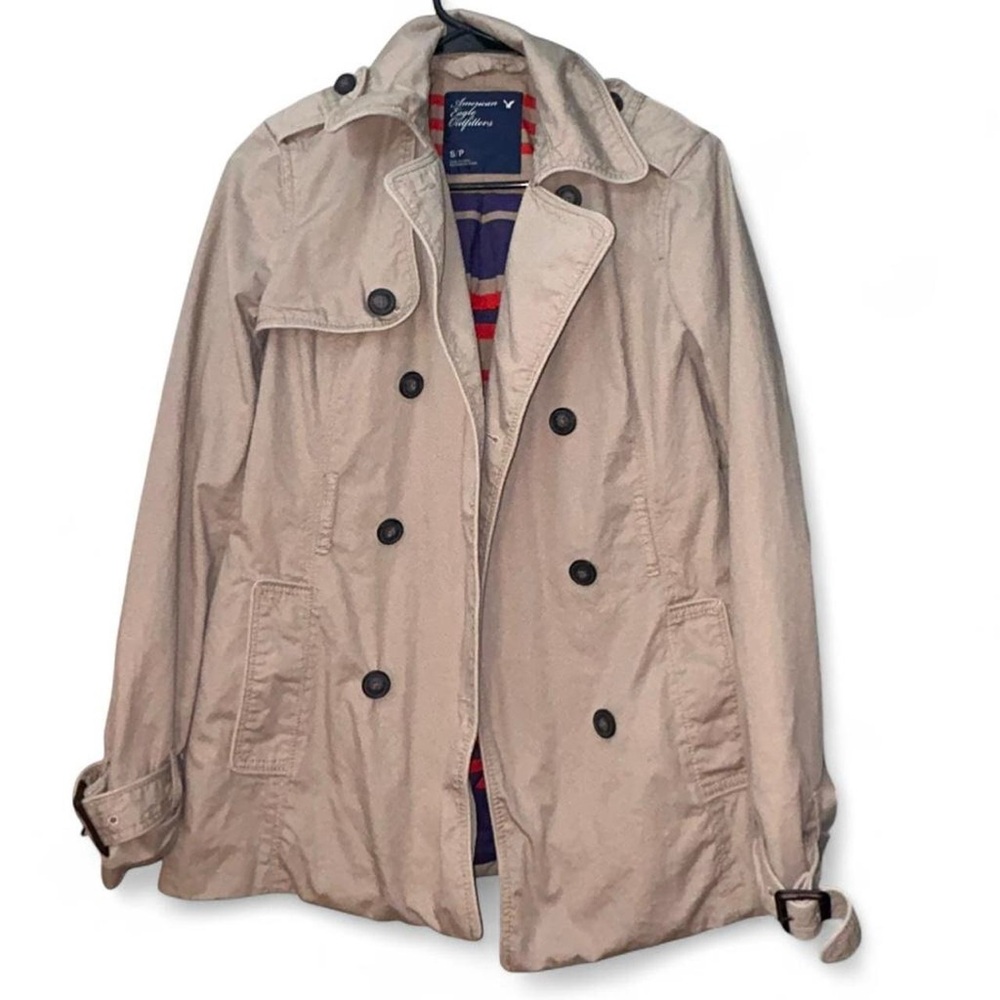 American Eagle Outfitters Light Beige Double-Breasted Trench Coat
